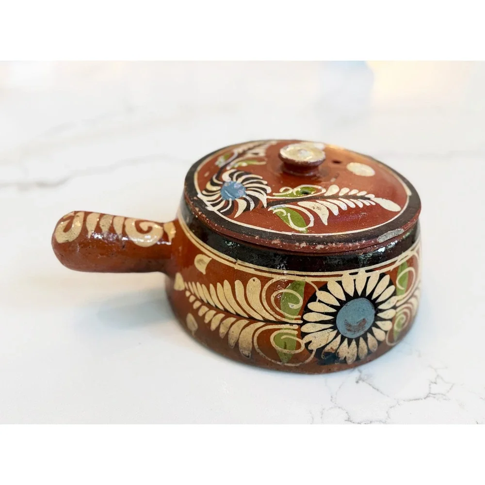 Vintage Mexican Tlaquepaque Redware Pottery Lidded Pot Casserole Dish Mexico